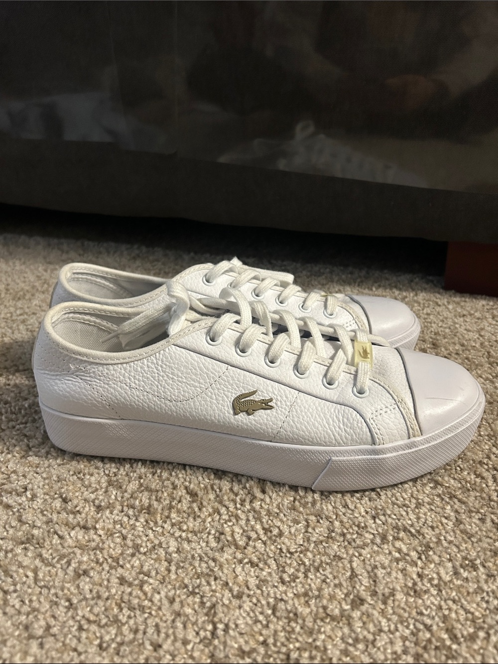 Lacoste White Low-Top Leather Sneakers with Gold Logo Detail - Picture 2 of 5